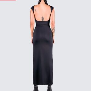 FINESSE Backless Black Maxi Dress Nylon /Spandex Sz Small (Runs Larger) Boatneck